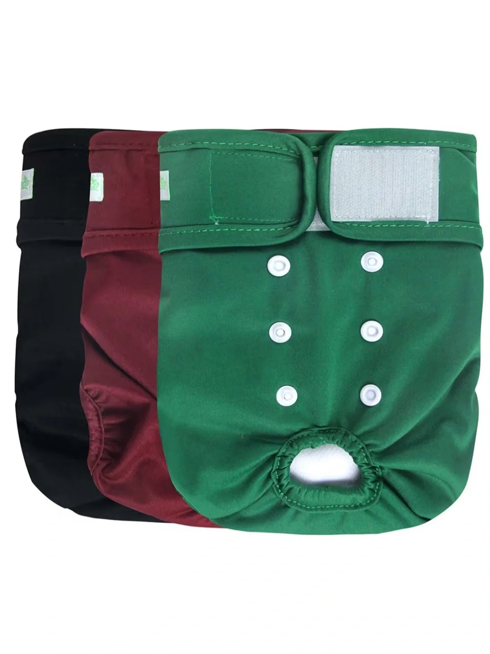 Reusable Kids Cloth Diapers - Green, Maroon & Black - Adjustable Snap & Velcro